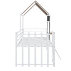 Twin Size Metal Loft Bed with Roof, Window, Guardrail, and Ladder