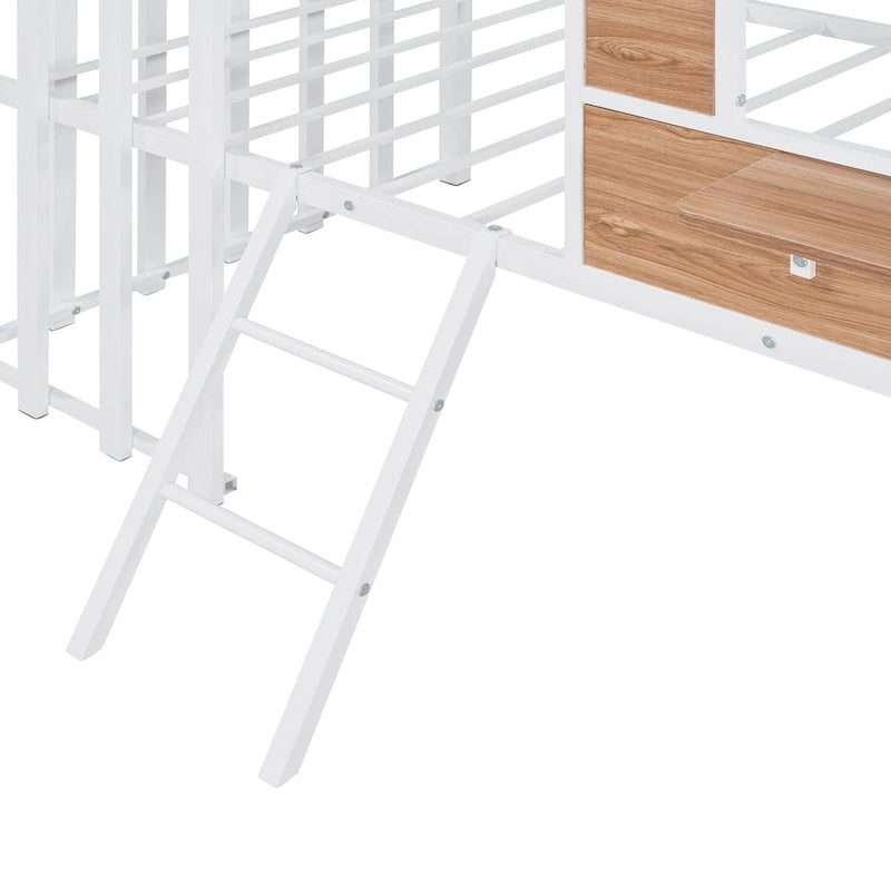 Twin Size Metal Loft Bed with Roof, Window, Guardrail, and Ladder