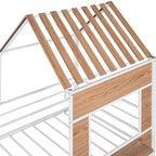 Twin Size Metal Loft Bed with Roof, Window, Guardrail, and Ladder