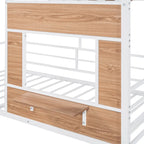 Twin Size Metal Loft Bed with Roof, Window, Guardrail, and Ladder