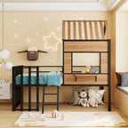 Twin Size Metal Loft Bed with Roof, Window, Guardrail, and Ladder