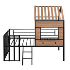 Twin Size Metal Loft Bed with Roof, Window, Guardrail, and Ladder