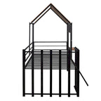 Twin Size Metal Loft Bed with Roof, Window, Guardrail, and Ladder