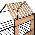 Twin Size Metal Loft Bed with Roof, Window, Guardrail, and Ladder