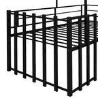 Twin Size Metal Loft Bed with Roof, Window, Guardrail, and Ladder