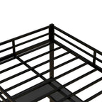 Black Full Size Metal Loft Bed with Desk and Shelves, Ladder, and Guardrails