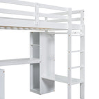 White Twin Size Solid Wood Loft Bed with L-shaped Desk, Wardrobe, and Shelves