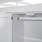 White Full Size Solid Wood Loft Bed with Built-in Wardrobe, Desk, and Shelves