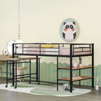 Black Twin Size Metal Loft Bed with Desk and Shelves for Kids and Teens