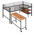 Black Twin Size Metal Loft Bed with Desk and Shelves for Kids and Teens