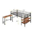 Black Twin Size Metal Loft Bed with Desk and Shelves for Kids and Teens