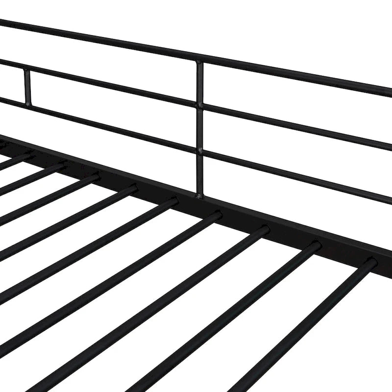 Black Twin Size Metal Loft Bed with Desk and Shelves for Kids and Teens