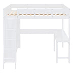 Full Size Solid Wood Loft Bed with Desk and Shelf for Kids, Boys and Girls, Bedroom