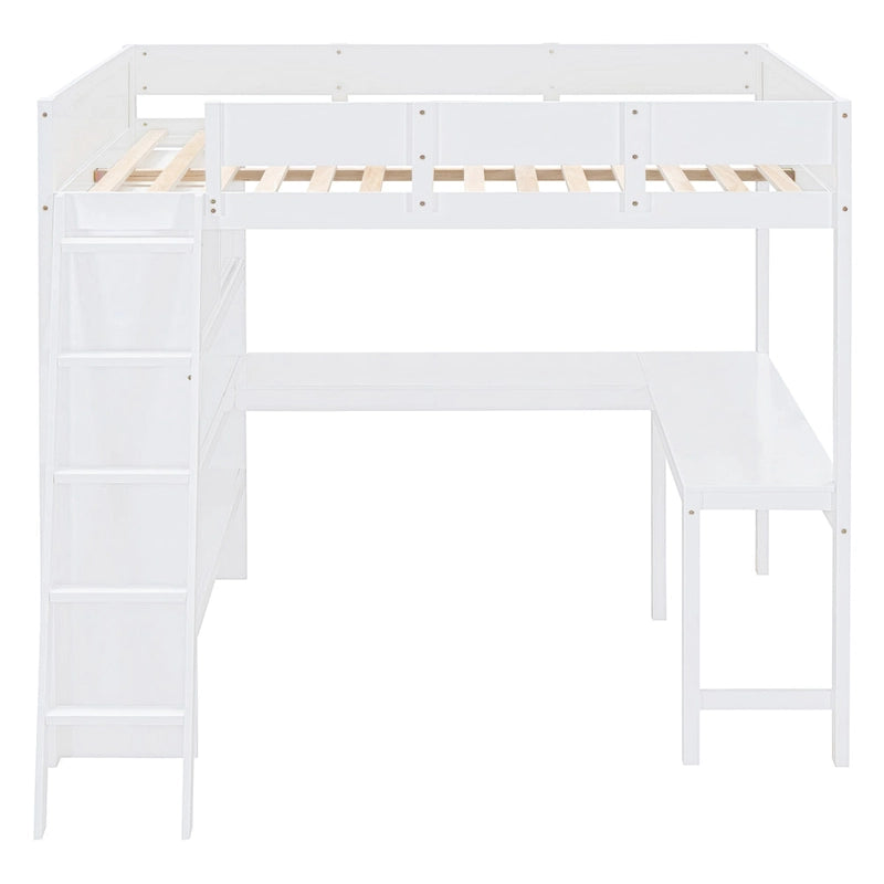Full Size Solid Wood Loft Bed with Desk and Shelf for Kids, Boys and Girls, Bedroom