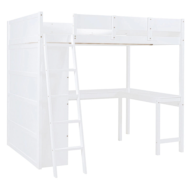 Full Size Solid Wood Loft Bed with Desk and Shelf for Kids, Boys and Girls, Bedroom