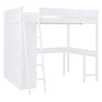 Full Size Solid Wood Loft Bed with Desk and Shelf for Kids, Boys and Girls, Bedroom