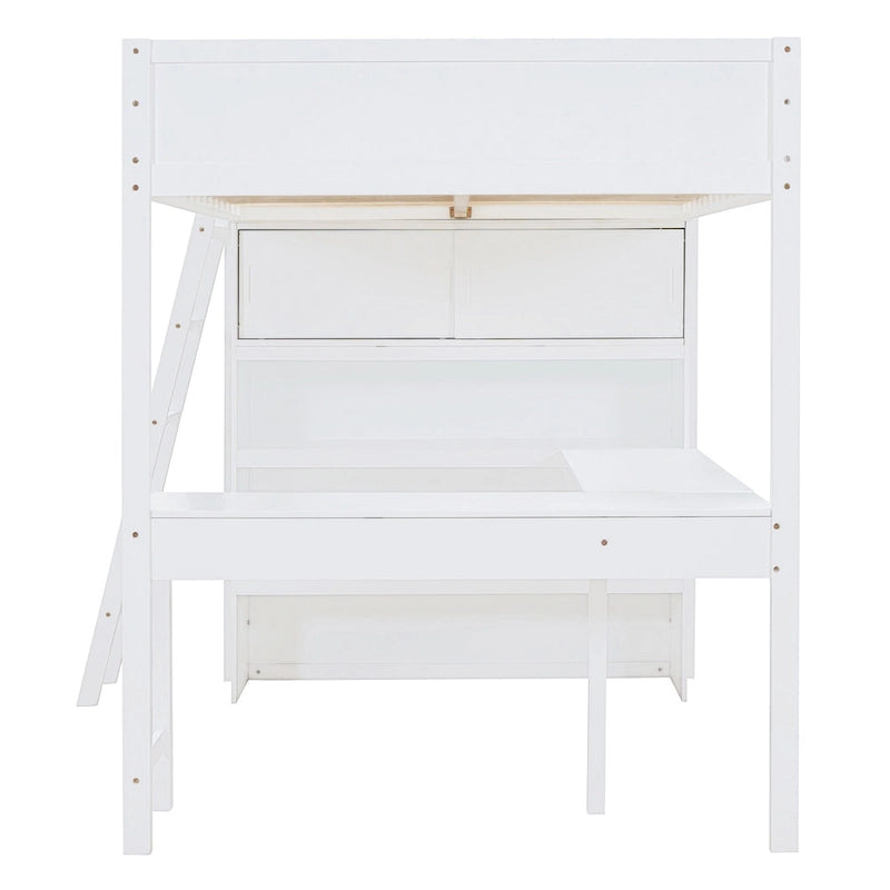Full Size Solid Wood Loft Bed with Desk and Shelf for Kids, Boys and Girls, Bedroom