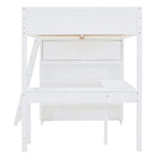 Full Size Solid Wood Loft Bed with Desk and Shelf for Kids, Boys and Girls, Bedroom