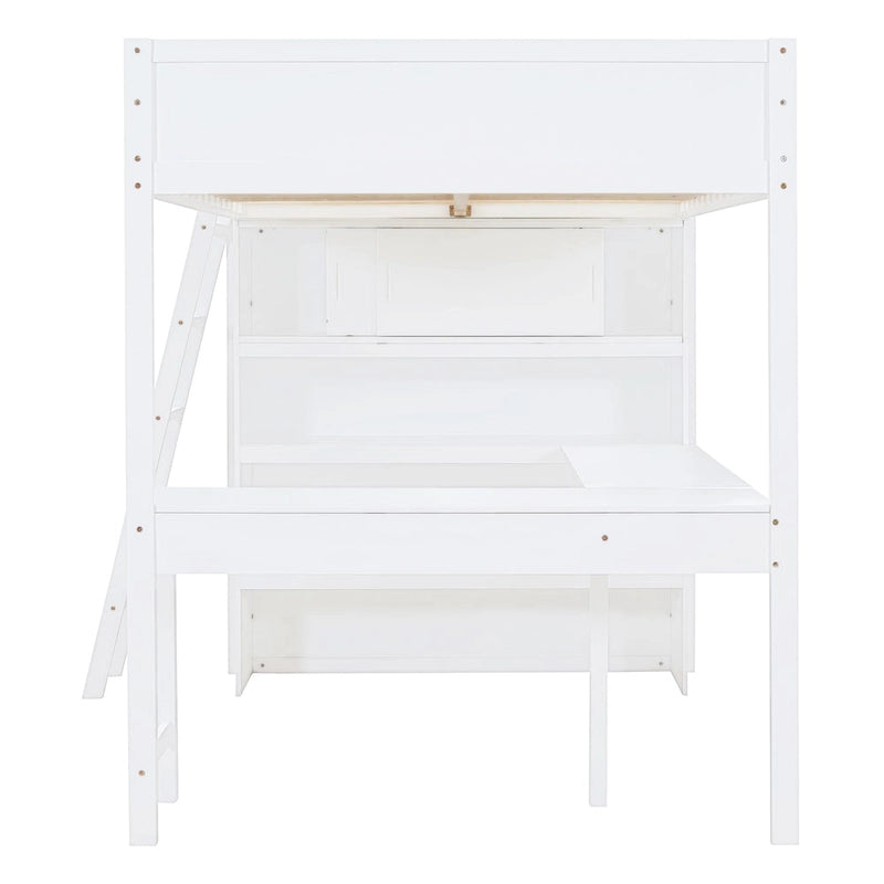 Full Size Solid Wood Loft Bed with Desk and Shelf for Kids, Boys and Girls, Bedroom