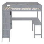 Full Size Solid Wood Loft Bed with Desk and Shelf for Kids, Boys and Girls, Bedroom