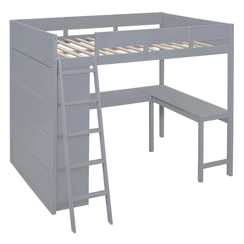 Full Size Solid Wood Loft Bed with Desk and Shelf for Kids, Boys and Girls, Bedroom