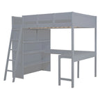 Full Size Solid Wood Loft Bed with Desk and Shelf for Kids, Boys and Girls, Bedroom