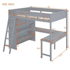 Full Size Solid Wood Loft Bed with Desk and Shelf for Kids, Boys and Girls, Bedroom