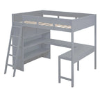 Full Size Solid Wood Loft Bed with Desk and Shelf for Kids, Boys and Girls, Bedroom