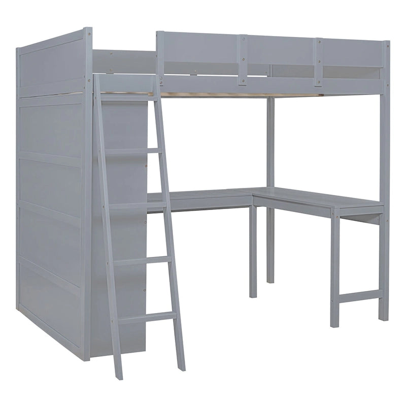 Full Size Solid Wood Loft Bed with Desk and Shelf for Kids, Boys and Girls, Bedroom