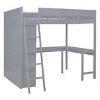 Full Size Solid Wood Loft Bed with Desk and Shelf for Kids, Boys and Girls, Bedroom