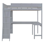 Full Size Solid Wood Loft Bed with Desk and Shelf for Kids, Boys and Girls, Bedroom