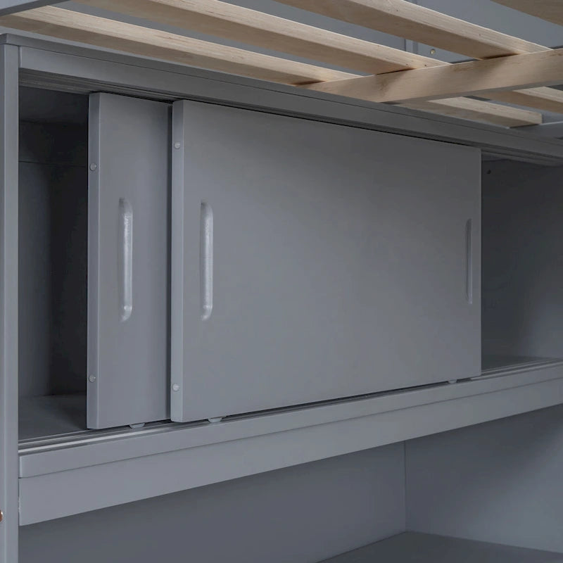 Full Size Solid Wood Loft Bed with Desk and Shelf for Kids, Boys and Girls, Bedroom