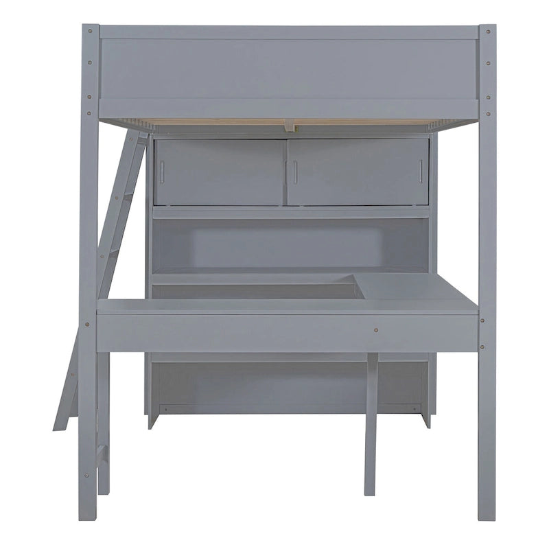 Full Size Solid Wood Loft Bed with Desk and Shelf for Kids, Boys and Girls, Bedroom