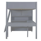 Full Size Solid Wood Loft Bed with Desk and Shelf for Kids, Boys and Girls, Bedroom