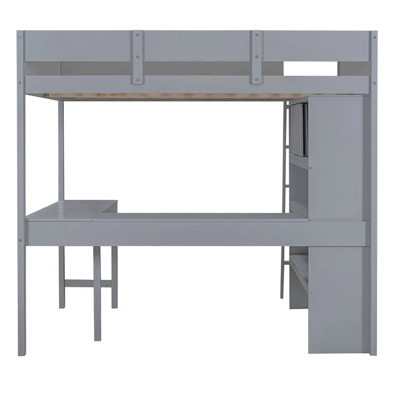 Full Size Solid Wood Loft Bed with Desk and Shelf for Kids, Boys and Girls, Bedroom
