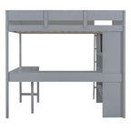 Full Size Solid Wood Loft Bed with Desk and Shelf for Kids, Boys and Girls, Bedroom