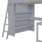 Full Size Solid Wood Loft Bed with Desk and Shelf for Kids, Boys and Girls, Bedroom