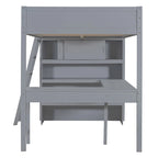 Full Size Solid Wood Loft Bed with Desk and Shelf for Kids, Boys and Girls, Bedroom