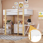 White Twin Size Solid Wood Loft Bed With Built-in Storage Cabinet and Cubes, Foldable desk