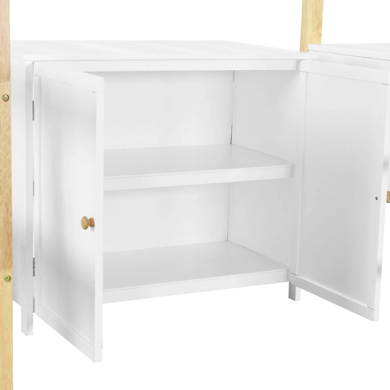 White Twin Size Solid Wood Loft Bed With Built-in Storage Cabinet and Cubes, Foldable desk