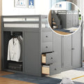 Gray Full Size Wood Loft Bed With Built-in Wardrobes, Cabinets and Drawers for Bedroom