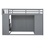Gray Full Size Wood Loft Bed With Built-in Wardrobes, Cabinets and Drawers for Bedroom
