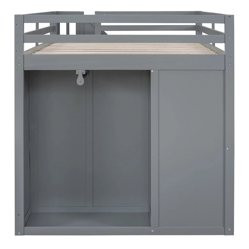 Gray Full Size Wood Loft Bed With Built-in Wardrobes, Cabinets and Drawers for Bedroom