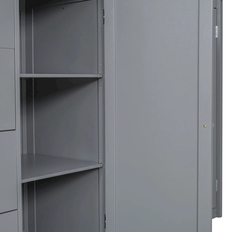 Gray Full Size Wood Loft Bed With Built-in Wardrobes, Cabinets and Drawers for Bedroom