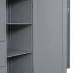 Gray Full Size Wood Loft Bed With Built-in Wardrobes, Cabinets and Drawers for Bedroom