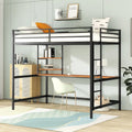 Black Full Size Metal Loft Bed with Desk, Ladder, and Shelves for Kids