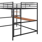 Black Full Size Metal Loft Bed with Desk, Ladder, and Shelves for Kids