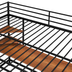 Black Full Size Metal Loft Bed with Desk, Ladder, and Shelves for Kids