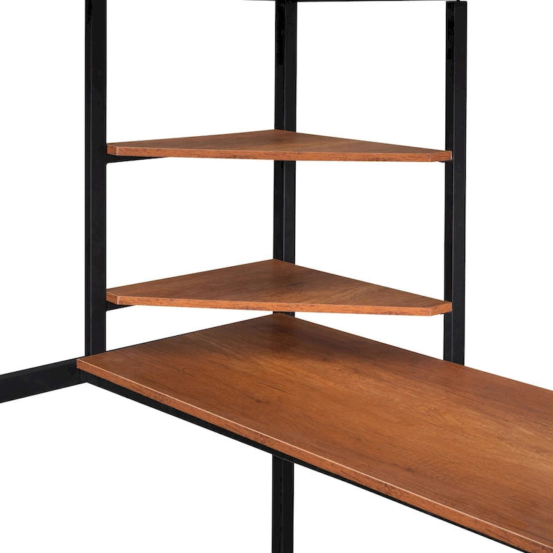 Black Full Size Metal Loft Bed with Desk, Ladder, and Shelves for Kids