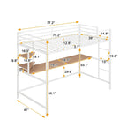 White Twin Size Metal Loft Bed with Desk, Ladder, and Shelves for Kids